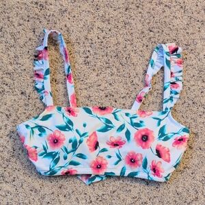 Floral Ruffle Strap Bikini Top